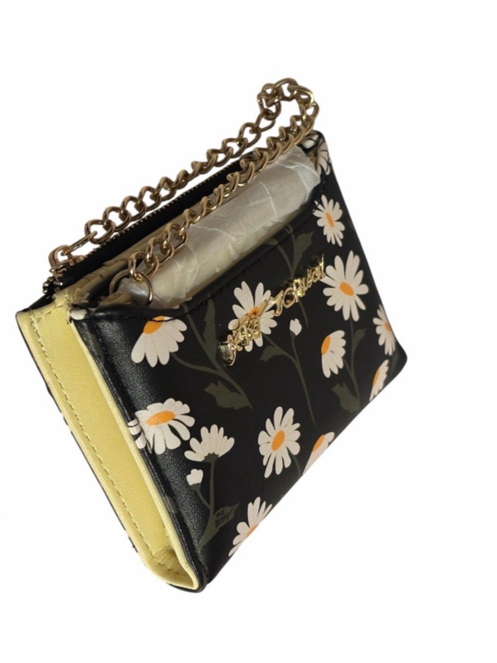Betsey Johnson Black Daisy Wallet with Gold Chain - Picture 2 of 2